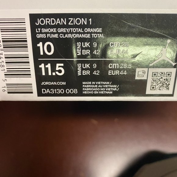 Nike Mens Smoke Gray Jordan Zion 1 DA3130-008 Athletic Basketball Shoes Size 10